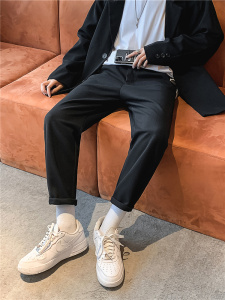 裤子男韩版潮流秋冬季新款九分小西裤男士修身垂感西装裤休闲长裤图片