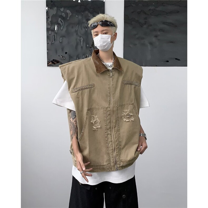 工装马甲男秋季美式潮牌户外机能多口袋潮流百搭外穿休闲外套ins,男装工装外套,星座410-6（原星座1304-1）