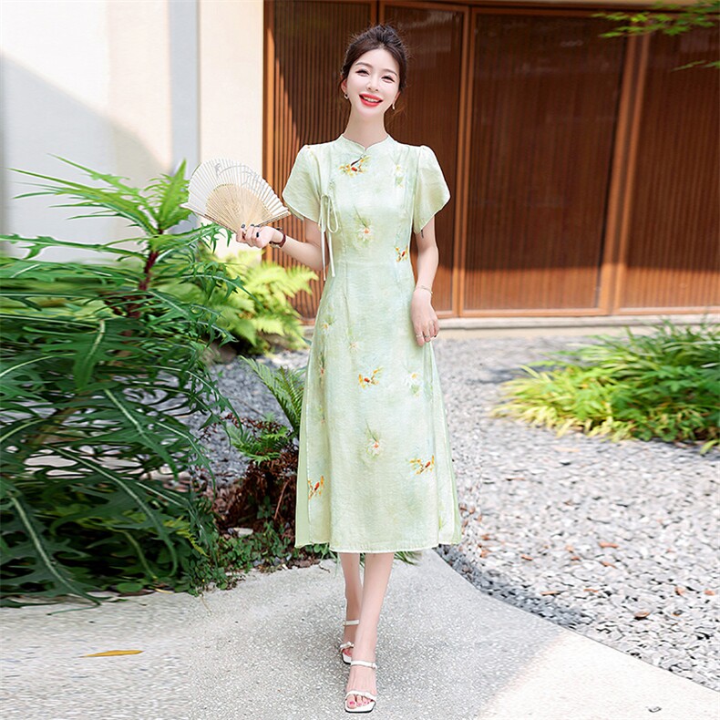 现货2024夏季新款气质修身改良旗袍中式连衣裙,女装连衣裙,盈茜