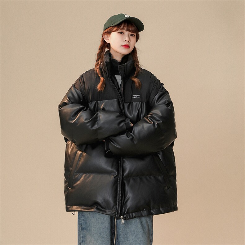1中性风褶皱波纹拼PU皮棉衣女立领棉服女外套8715P128控168,男装棉衣,星座226-2
