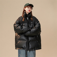 1中性风褶皱波纹拼PU皮棉衣女立领棉服女外套8715P128控168，男装棉衣，星座226-2