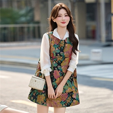 原创设计2026春装新款U领宽松无袖马甲衬衫两件套，女装马甲，天丝秀