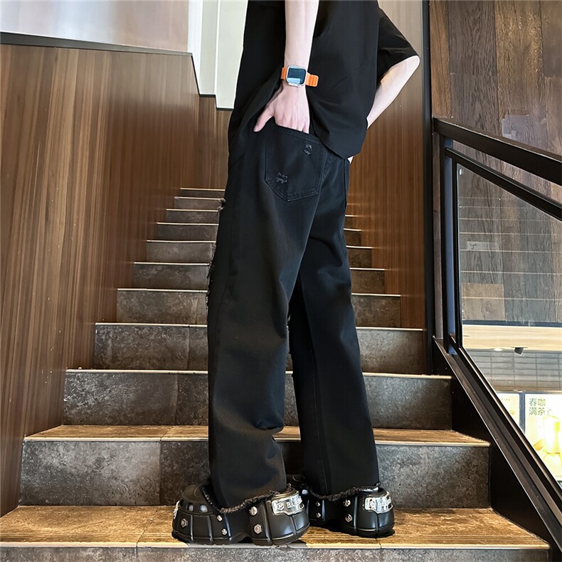 k1080-p55-控78M-5XL现货oversizecleanfit显瘦黄泥牛仔裤破洞,男装牛仔裤,星座116
