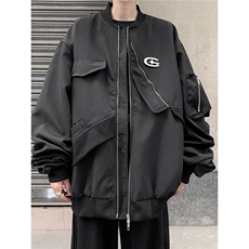 港风复古铁标设计感外套男春秋不规则棒球服工装上衣情侣飞行服，男装工装外套，星座506A