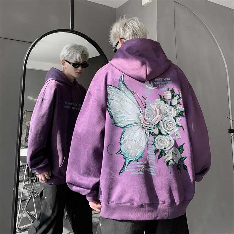 直播400克重磅加厚麂皮绒美式卫衣连帽印花大码XZ517A-BK22003,男装卫衣,星座517A