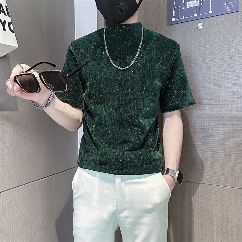 半高领T恤男短袖修身打底衫满天星烫钻社会小伙301C-DT75-P58图片
