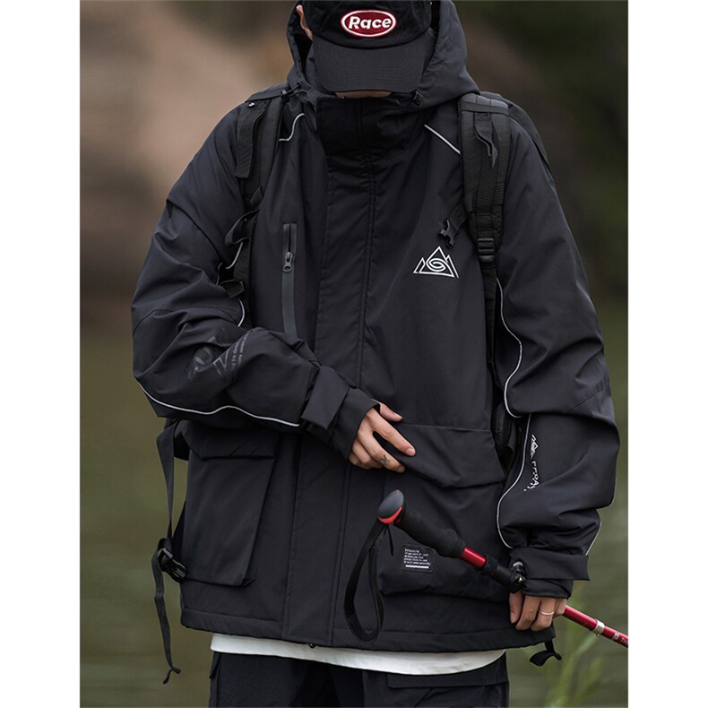 冬新防风防水拉链魔术贴滑雪服男反光条保暖工装夹克外套M69-P170,男装棉衣,电商A001-1