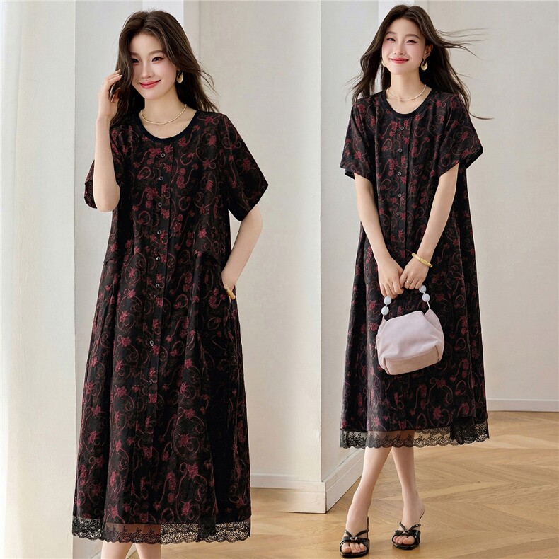 【夏季女装新款】2026夏季大量现货时尚宽松大版提花连衣裙，女装连衣裙，缘衣格