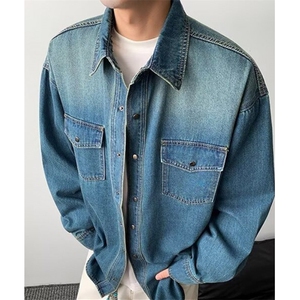 水洗渐变莱赛尔长袖牛仔衬衫男2025春季宽松翻领衬衣外套 J1035图片