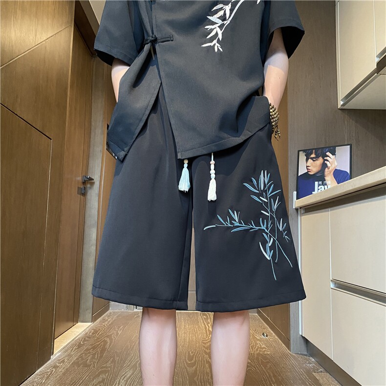 夏季新款新中式刺绣五分裤宽松百搭短裤B315-K24129-p35控48图片
