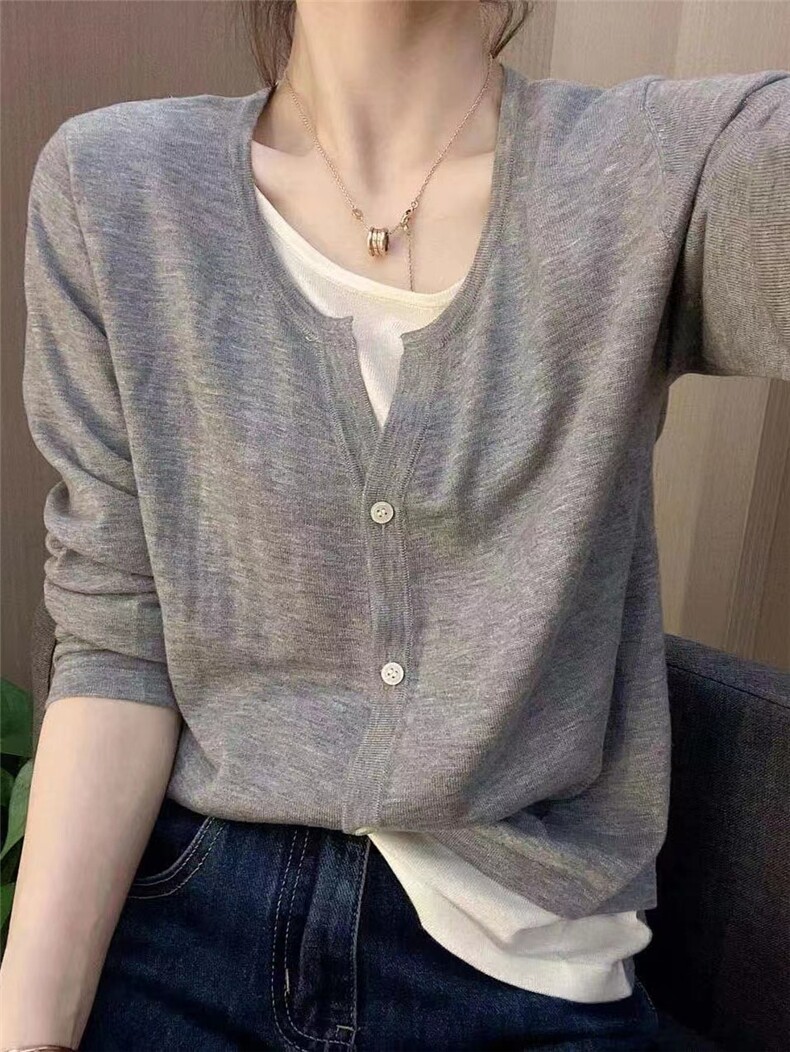 开衫女圆领纯色秋冬新款百搭外套毛衣针织上衣,女装羊毛衫,恩泰羊绒