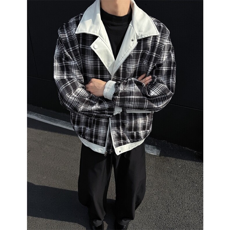 双面穿皮衣格子夹克外套机车服J2456-P85,男装夹克,星座1213