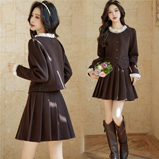 2026新款时尚韩版花边二件套甜美小个子百褶短裙套装女，女装套装/套裙，铭街依杨