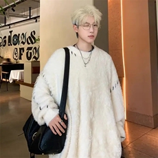1506/QM160/P63仿貂绒美式圆领毛衣男生秋冬季韩系范高级感外套，男装针织衫/毛衣，星座1506