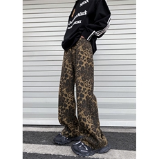 抖音品质春季新款高街潮流美式豹纹牛仔裤B315-K24019-p65控88，男装牛仔裤，电商B315