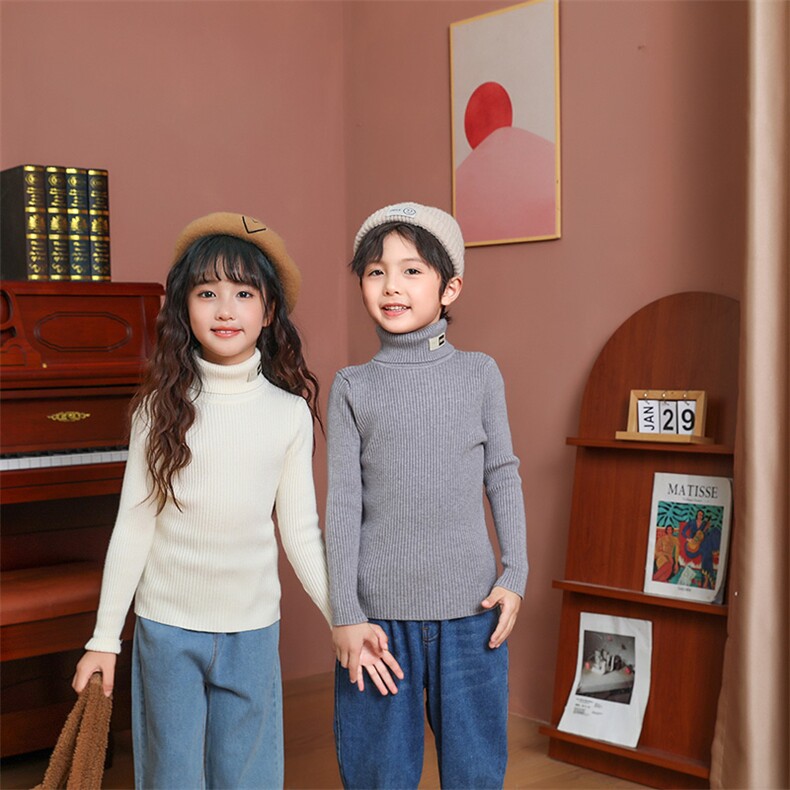 2024秋冬新款安迪绒童装抽条高领毛衣舒适保暖时尚百搭，童装卫衣/绒衫，绒颖羊绒
