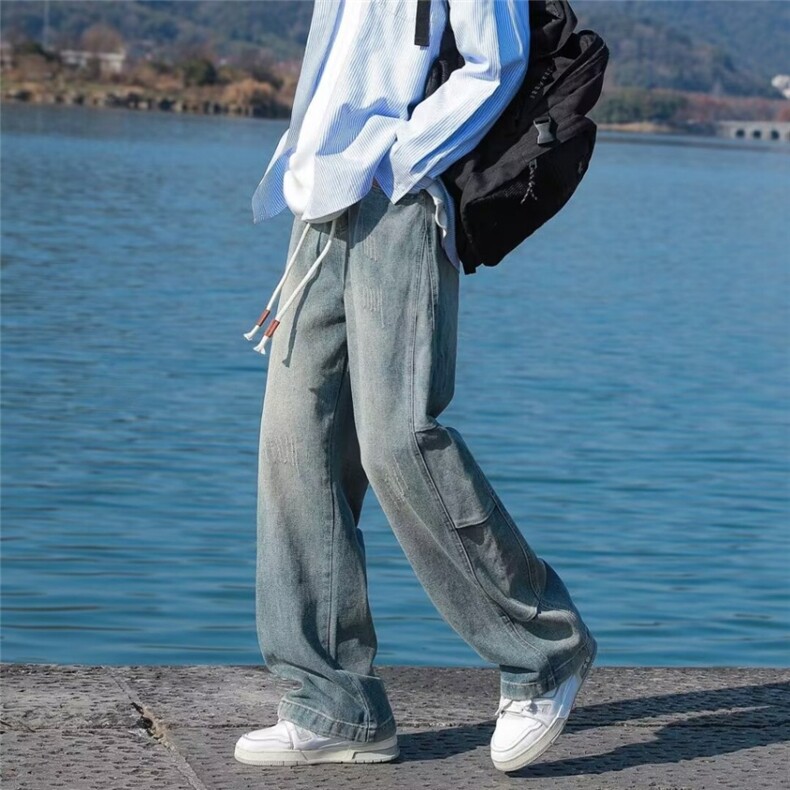 1506-1/KK301牛仔/P44字母牛仔裤嘻哈ins潮高街潮流痞帅长裤男,男装牛仔裤,星座1506-1