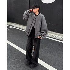 毛呢夹克男秋冬季潮牌高级感短款棉衣外套宽松复古棒球服W9339，男装夹克，星座506