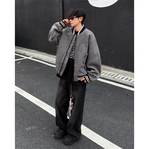 毛呢夹克男秋冬季潮牌高级感短款棉衣外套宽松复古棒球服W9339图片
