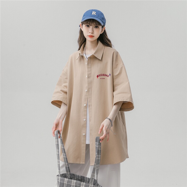 港风23新款夏季时尚百搭翻领字母印花衬衫宽松外套CS111P35控59,男装衬衫,A247A
