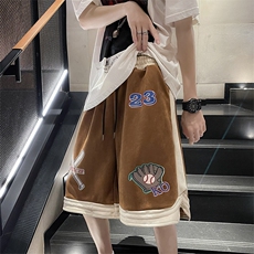 夏季五分裤男拼色字母韩版潮2023新款ins宽松百搭休闲裤K2220-P28，男装休闲裤，星座412-3