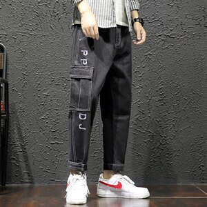 2021秋冬新日系瓷砖墙工装大码男束脚宽松九分牛仔裤K550-P55图片
