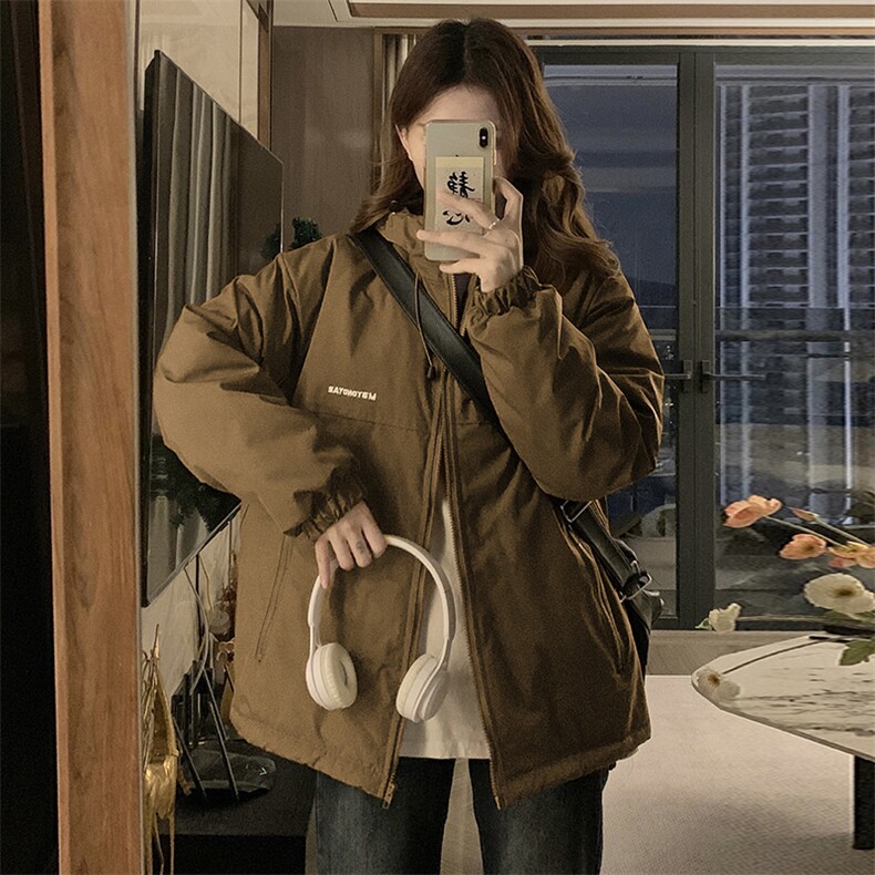 棉袄冬季新款日系复古工装棉服设计感连帽保暖上衣女 C854-P110图片