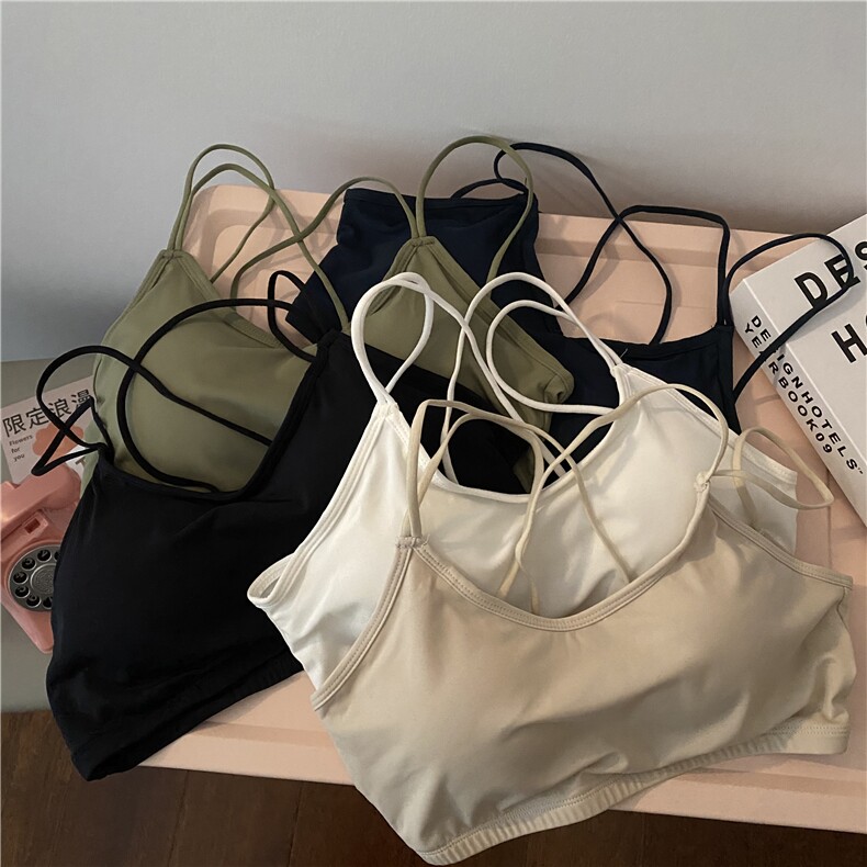 吊带冰丝内衣文胸固定杯美背防走光抹胸女裹胸,女装背心吊带,梦白服饰厂