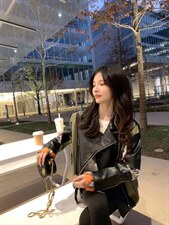 2021撞色抽绳PU皮外套，其它，炫女孩