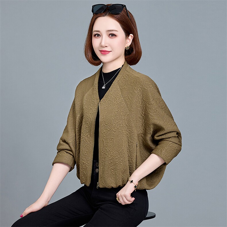 蝙蝠袖短款棒球服外套女2024秋季新款小个子宽松休闲百搭夹克上衣,女装短外套,魅影