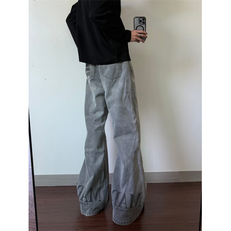 新款宽松直筒美式高街弹力浅色美式牛仔裤男士休闲百搭,男装牛仔裤,星座410-7