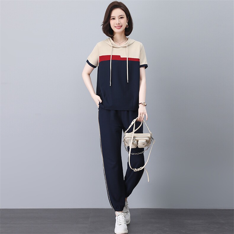 时尚休闲运动薄款卫衣套装女2025夏装新款中年妈妈洋气减龄两件套,女装套装/套裙,忆绮罗