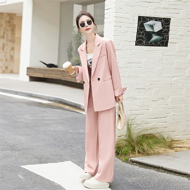 2023西装套装女秋气质设计感显瘦阔腿裤休闲西服盐系轻熟两件套装,女装套装/套裙,雅佳俏