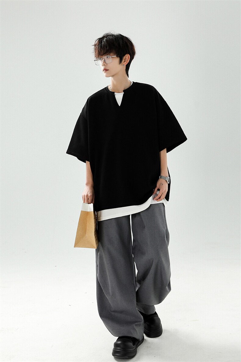 8XL-M特大码短袖男假两件五分袖高品质空气层宽松上衣DX321P35,男装T恤,电商D206-1