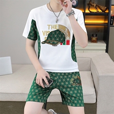 83666-P65男士夏季套装短袖t恤短裤穿搭一整套夏天薄款潮牌休闲，男装T恤，电商D310B