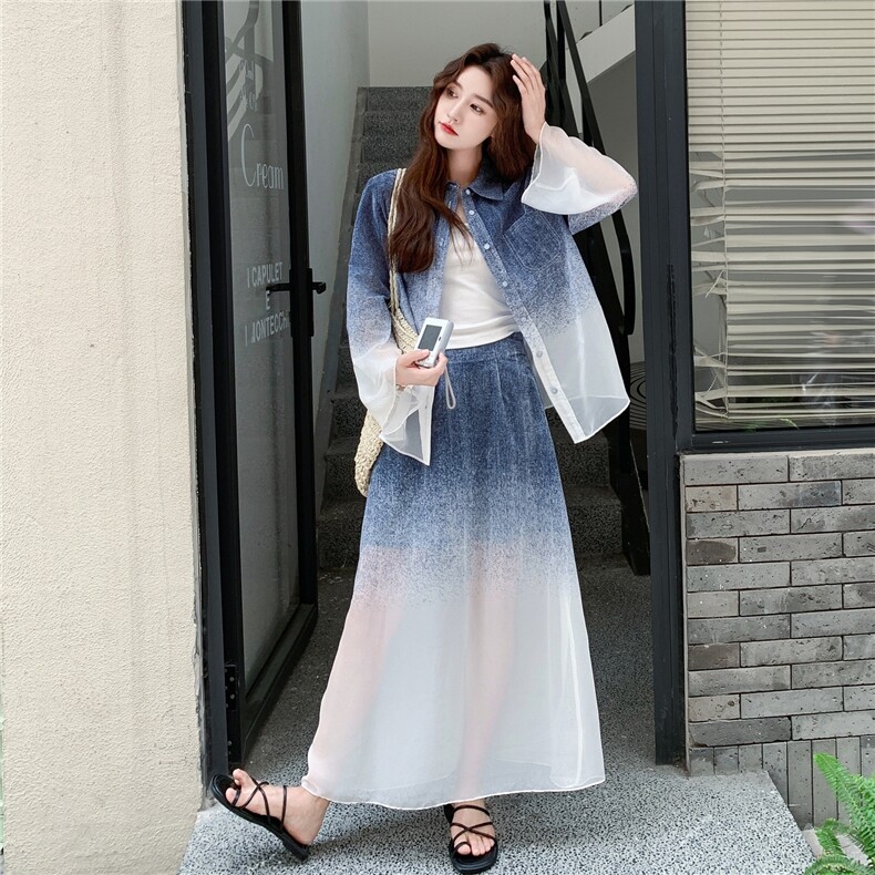 现货：蓝白渐变防晒两件套2C105-0525-P160-K228,女装套装/套裙,2C105