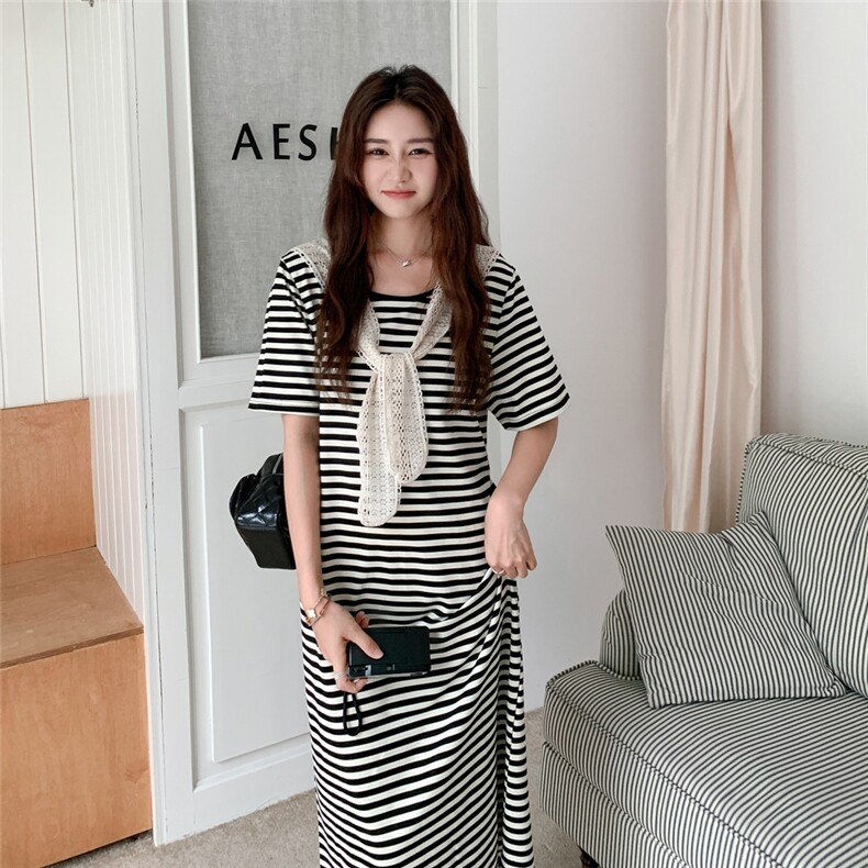 今日新品条纹连衣裙有数据拼接披肩跑量2C323-1129-P115-K158,女装连衣裙,2C323