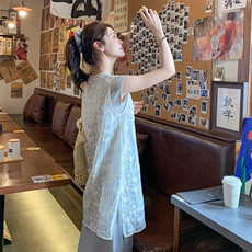 法式蕾丝绣花背心套装裙女2025夏季新款甜美减龄T恤半身裙三件套，女装套装/套裙，浙宝305