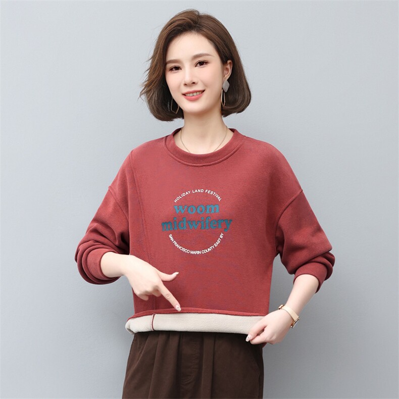 2023年秋季新款潮套头圆领卫衣女长袖韩版加绒加厚上衣服女打底衫,女装卫衣/绒衫,简韵佳