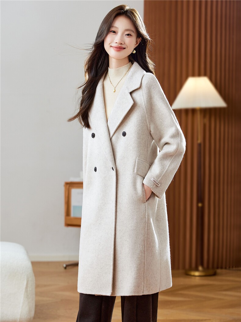长款双面羊毛大衣女2025秋冬高级感轻奢优雅腰带毛呢外套,女装毛呢外套,2C256
