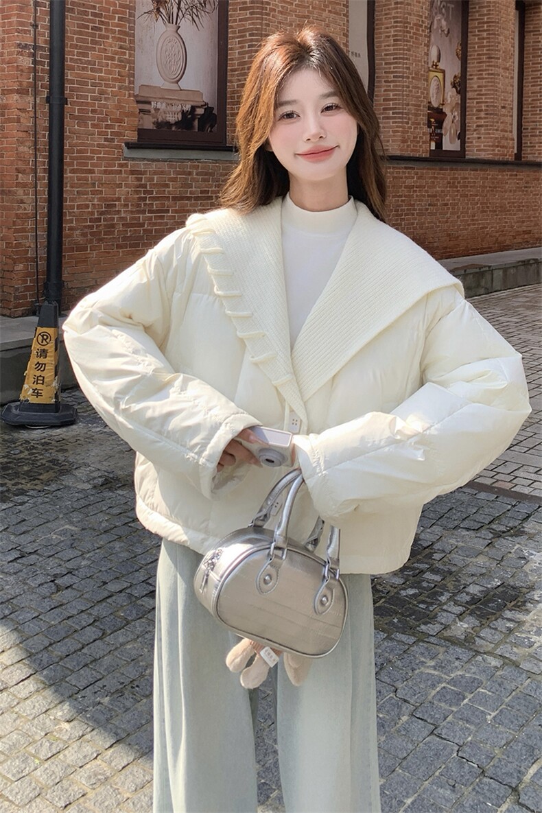 针织海军领白色羽绒服女冬季2025新款今年流行短款韩系小个子爆款,女装羽绒服,2C232