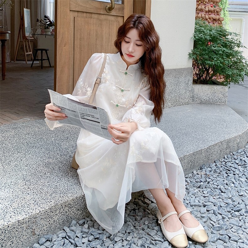 新中式国风连衣裙少女秋季2025新款小个子减龄甜美森系收腰裙子,女装连衣裙,2C323
