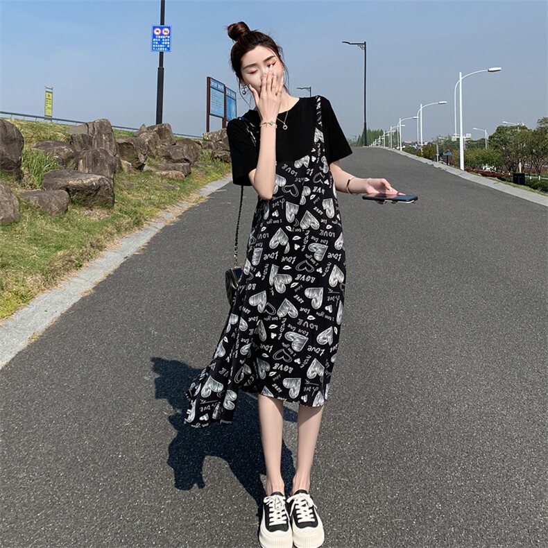 【现货！！闪电发货】2022夏季新款时尚假两件显瘦连衣裙,女装连衣裙,半夏