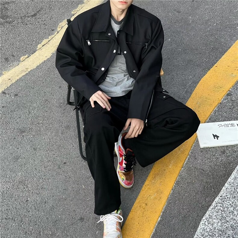 W11031-P70网图现货春季新款穿搭短款垫肩外套高级感痞帅夹克,男装夹克,星座1608