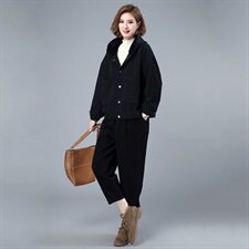 2021秋冬新款宽松时尚休闲套装女大码显瘦连帽两件套，女装套装/套裙，叶笙衣
