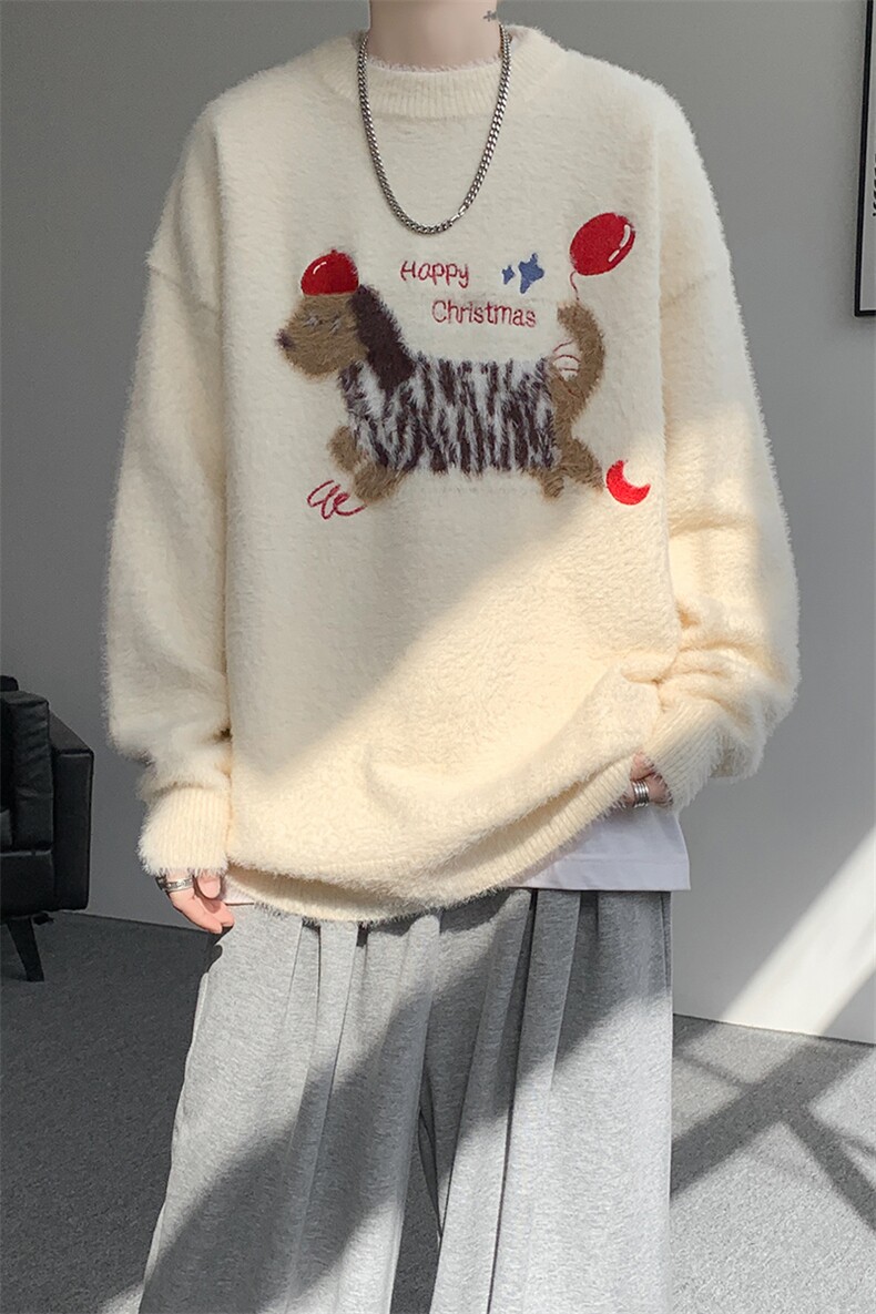 腊肠狗情侣毛衣男酒红色本命年针织衫男高级感线衫MY1222-P68,男装针织衫/毛衣,电商D206-1
