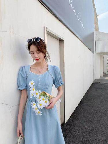 2021年夏季新品牛仔镶珍珠收腰显瘦连衣裙，女装连衣裙，圣伊敏