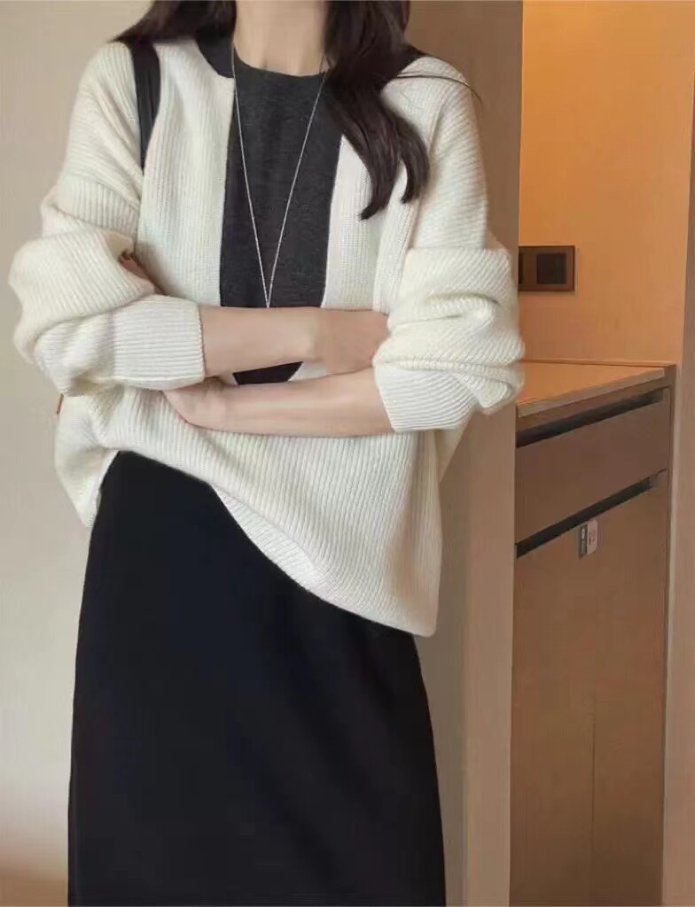 时尚潮流女士大V领羊毛衫两件套修身显瘦百搭款，女装羊毛衫，恒恩羊绒