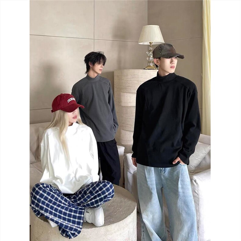 【网图慎用】结构拼接加厚大码德绒高领打底衫W980/特P14,男装T恤,电商A094