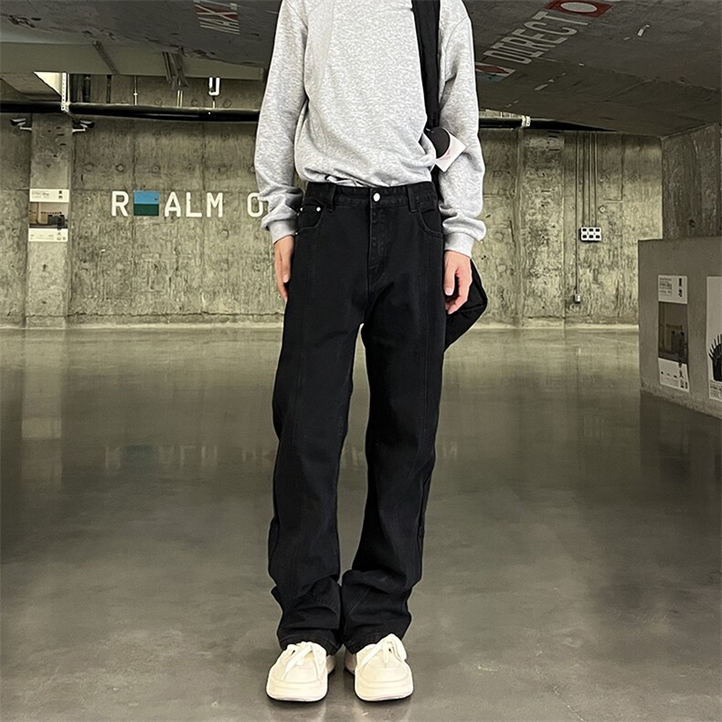 902-8931-P45黑色牛仔裤立体拼接裁剪酵磨水洗微喇版型男女同款,男装牛仔裤,星座902A